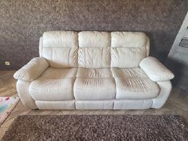 Odinė sofa-lova (išskleidžiama), kreminė, patogi