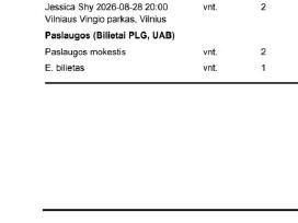 2 bilietai į Jessica Shy 2026-08-28