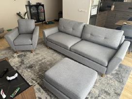 Minkštų baldų komplektas:sofa-lova, fotelis, pufas