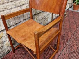 Vintažinė mid century ąžuolo/odos "safari" kėdė
