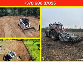 Freza, Bobcat, grėblys, greideris, apželdinimas