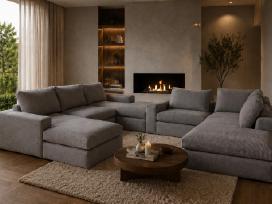 Modulinė L formos aksominė sofa, 321 * 368 * 81 cm