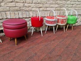 Vintažinės mid century rankdarbių dėžutės,pufas