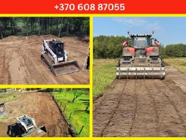 Freza, Bobcat, grėblys, greideris, apželdinimas