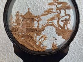 Vintažinė diorama - kinų kamštinė drožyba