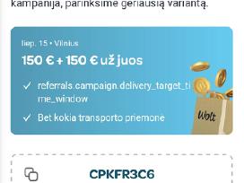 Wolt registracijos premijos(150€) kodas cpkfr3c6