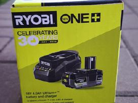 Ryobi One+ akumuliatorius 4ah + pakrovėjas, nauji.