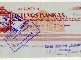 1940 Lietuvos banko čekis Ukmergė "Aliejus"