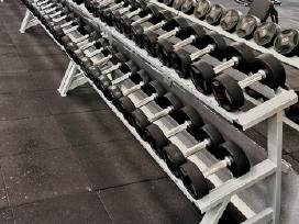 Profesionalus hantelių rinkinys 1–45 kg su stovu
