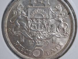 Latvija 1929 penki latai sidabras Milda