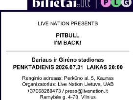Parduodu 1 bilietą į Pitbull koncertą. Fanų zona.