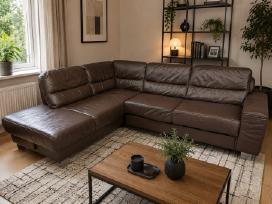 Naturalios odos tamsiai rudas kampas sofa-lova