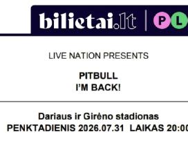 Parduodu 2 bilietus į Pitbul koncertą, Kaune.