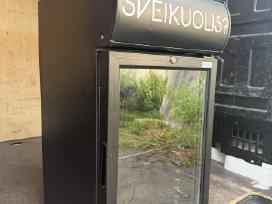 Geros būklės vitrininis juodas šaldytuvas