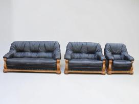 Natūralios odos komplektas 3+2+1 (ąžuolinis rėmas)