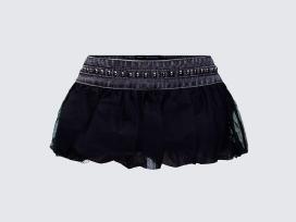 Finesse Titan Black Denim Puffball Mini Skirt