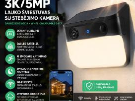 Lauko šviestuvas su stebėjimo kamera, saulės bater