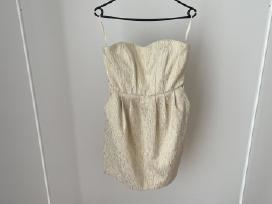 H&m kreminė auksinė proginė suknelė be petnešėlių
