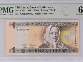 1 Litas 1994 m. Žemas numeris Aah0000087 Pmg64
