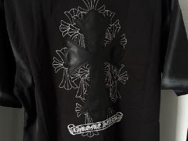 Chrome Hearts juodi marškinėliai su odiniu kryžiau