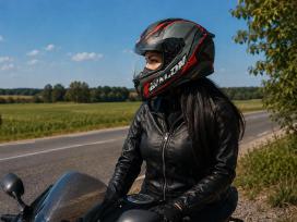 Motociklininko šalmas su pasikalbėjimo įranga