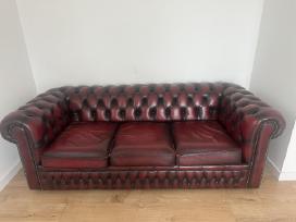 Natūralios odos Chesterfield sofa-lova
