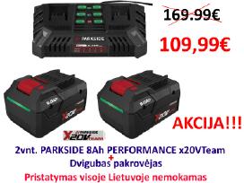 Dvigubas Parkside pakrovėjas + 2 vnt. 8 Ah. akum.