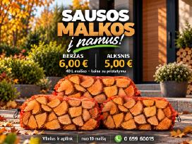 Skelbimo 'Sausos malkos maišeliuose - pristatymas į namus' paveikslėlis