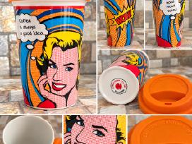 Pop Art porcelianinis puodelis su silikoniniu dang