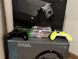 Xbox One X, 1tb + vairas Logitech G920 + 2 pultai