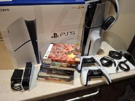 Ps5 slim disk kaip nauja+14 zaidimu,ausinės,stot.