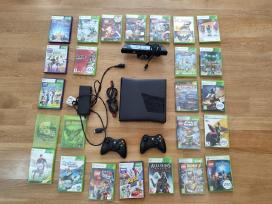 Xbox 360 + Kinect + 2 pulteliai + žaidimai