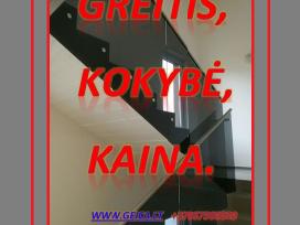 Dušo kabinos, turėklai, stiklo durys, veidrodžiai