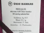 Ūkio Banko medalis 20 metų jubiliejus (retas) - nuotraukos Nr. 2