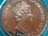Moneta Turks and Caicos i. 1993m. 5 kronos, cu-ni - nuotraukos Nr. 2
