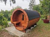 Apvali sauna lauko pirtis bačka 3,5m ilgio