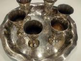 Senovinės melchiorinės taurelės su padėklu. - nuotraukos Nr. 3