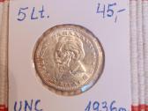 5 Litai 1936 m. Unc - Originalas. Sidabras.