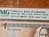 1 litas 1994 Pmg 66 epq serijinio numerio brokas - nuotraukos Nr. 4