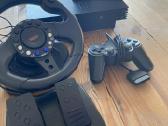 Playstation2 + žaidimai, vairas, pedalai