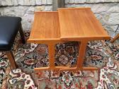 Vintažinis mid century tikmedžio staliukų duetas