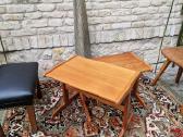 Vintažinis mid century tikmedžio staliukų duetas - nuotraukos Nr. 26
