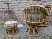 Vintažinis mid century ratango fotelis su pakoju - nuotraukos Nr. 13