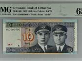 2007 10 litų Įdomus numeris, Unc, Pmg65