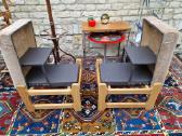 Vintažiniai mid century ąžuoliniai pufai-kopetėlės