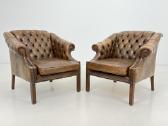 Chesterfield medinio rėmo fotelis ruda oda - nuotraukos Nr. 11