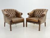 Chesterfield medinio rėmo fotelis ruda oda - nuotraukos Nr. 12