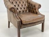 Chesterfield medinio rėmo fotelis ruda oda - nuotraukos Nr. 2