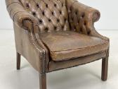 Chesterfield medinio rėmo fotelis ruda oda - nuotraukos Nr. 3