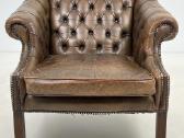 Chesterfield medinio rėmo fotelis ruda oda - nuotraukos Nr. 4